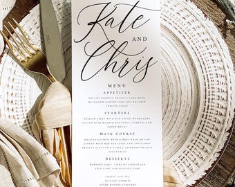 Printed Elegant Wedding Menus, Minimalist Menu Card, Personalized Dinner Menu - CHR