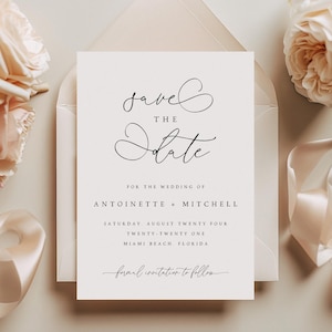 Elegant Save the Date Cards for Wedding, Wedding Cards, Minimal Wedding Save The Date Cards with Envelopes, Script Calligraphy Wedding #ANTN