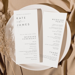 Minimalistisches modernes Hochzeitsprogramm, minimales druckbares Hochzeitsprogramm, doppelseitiger Hochzeitsprogramm, Sofortiger Download #KATE