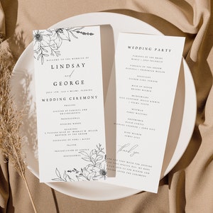 FLORAL Wedding Program Template, Botanical Order of Service, Printable Ceremony, DIY Program Card Instant Download, Editable Text, #LNDS