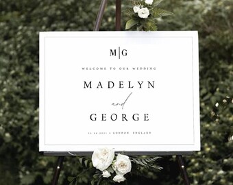 Minimalist Wedding Welcome Sign Template with Initials, Welcome Poster Board, Wedding Decor, Editable Printable, Instant Download, MDLN