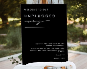 Black Printable Unplugged Ceremony Sign, Wedding Welcome Sign Template, Large Wedding Sign, Wedding Ceremony Sign, Instant Download, #NINA