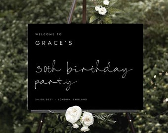 Modern Calligraphy Birthday Welcome Sign Template, Printable Birthday Welcome Sign, Minimalist Party Welcome Sign Editable, Templett, #GRACE