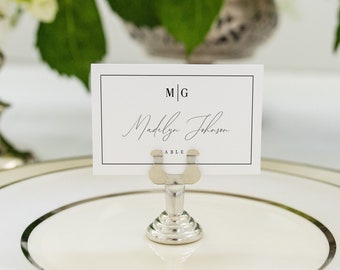 Wedding Place Card Template, Minimalist Modern Escort Card with Initials, Editable Printable Name Card, Templett, Instant Download, MDLN