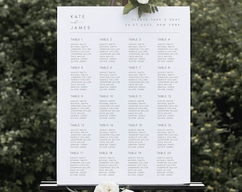 Modern Seating Chart Template, Minimalist Editable Instant Download Seating Plan, Templett, Digital Download, Wedding Seating Chart, #KATE