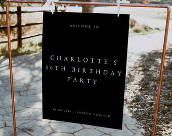 Black Welcome Birthday Party Sign, Birthday Welcome Sign, Birthday Party Decorations, Modern Birthday Decorations, Dark Birthday Sign #CHRLT