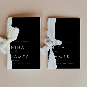 Moderne schwarze Hochzeitsprogramm, Druckbares faltbares Programm, Minimales Hochzeitsprogramm, Broschüre Hochzeitsprogramm, Sofort Download, #NINA
