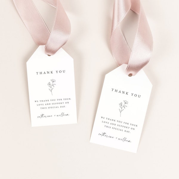 Minimalist Wedding Favor Tag Template, Fine Art Thank You Tag, Botanical Wedding Favor Tag Template, Bridal Shower Thank You Tag, #CATHER