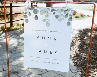 Eucalyptus Wedding Welcome Sign, Welcome Wedding Sign Template, Foliage Wedding Welcome Sign Greenery Wedding Sign, Large Wedding Sign #ANNA