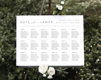 Modern Seating Chart Template, Minimalist Editable Instant Download Seating Plan, Templett, Digital Download, Wedding Seating Chart, #KATE