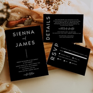Invitación de boda moderna en negro, invitación minimalista, descarga instantánea, imprimible, en blanco y negro #SIENNA