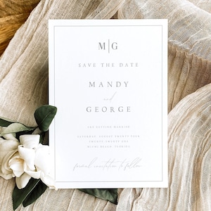 Minimalistische Save the Date Hochzeitskarte Vorlage, Klassische Hochzeitsansage Postkarte Personalisiert Selbst Bearbeitbar Elegant Save the Date #MNDY