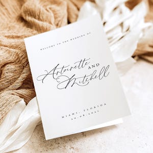 Elegant Wedding Program Template, Foldable Wedding Program, Minimalist Wedding Program, Folded Program Wedding Instant, Templett, #ANTN