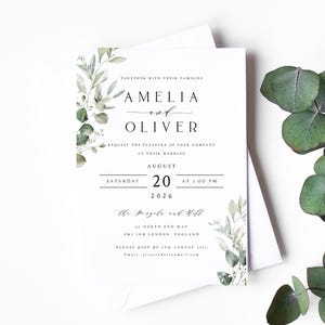 Suite di inviti per matrimonio "Greenery", inviti per matrimonio "Greenery" con acquerello, buste kraft o bianche, carta opaca testurizzata, stile rustico boho n. 008