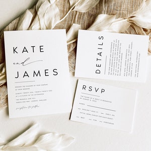 Moderne bruiloft uitnodiging instellen sjabloon, minimalistisch, 100% bewerkbare sjabloon, INSTANT downloaden, uitnodigen, RSVP, Details Card, Templett, #KATE