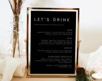 Minimalist Wedding Bar Menu Template, Wedding Drink Sign, Modern Minimalist Drink Menu Sign, Bar Menu Template, Editable Template, #LRSA