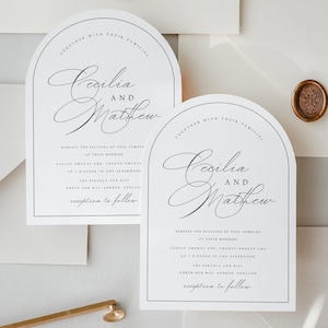 PRINTED + VERSAND Eleganter Bogen Hochzeitseinladung mit kostenlosen Umschlägen, Minimalistische elegante Hochzeitseinladung, gewölbte Hochzeitseinladungen, #CCL