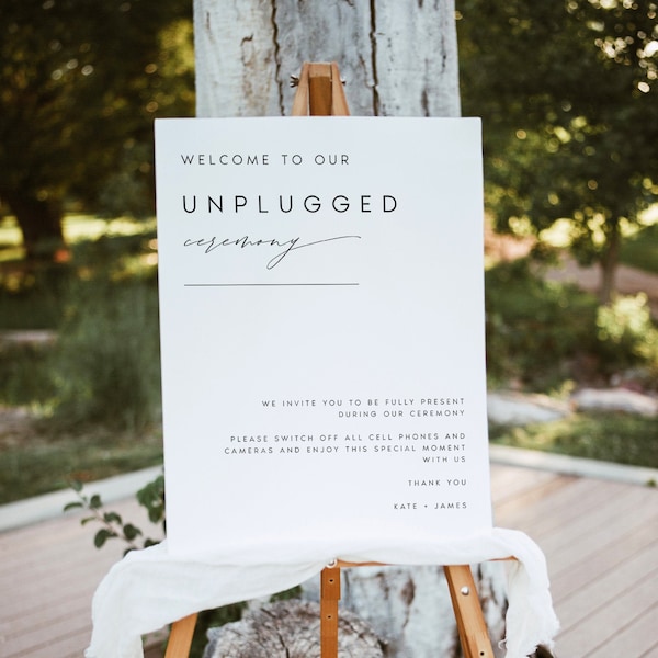 Printable Unplugged Ceremony Sign, Wedding Welcome Sign Template, Large Wedding Sign, Wedding Ceremony Sign, Instant Download, DIY, #KATE