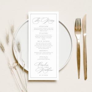 Modèle de menu de mariage, classique, élégant et bordure, menu de table de mariage imprimable, Templett, entièrement modifiable, menus DIY, téléchargement immédiat, #CCL