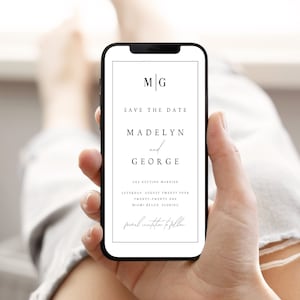 Plantilla elegante de Evite para guardar la fecha, invitación digital minimalista, descarga instantánea, #MDLN