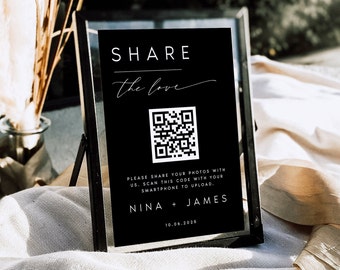 Share the Love QR Code Sign Template, Wedding Photo Sharing (Digital Download) NINA