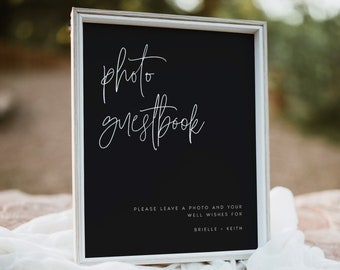 Photo Guestbook Sign Template, Modern, Script, Minimalist Editable Tabletop Sign, Black, Printable, Instant Download, DIY, Templett, #BRLLE