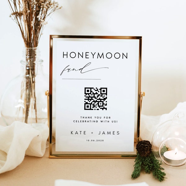 Honeymoon Fund Sign, Venmo Honeymoon Wish, Wedding Cash Gift, Minimalist, Editable Template, Instant Download, Templett, 5x7 and 8x10, #KATE