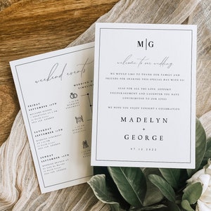 IMPRIMÉ + EXPÉDIÉ Itinéraire de week-end de mariage, programme de mariage recto-verso, carte de calendrier des événements de week-end de mariage, #MDLN