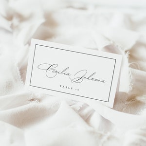 Plantilla para tarjeta de lugar de boda, clásica y con borde, con forma de carpa y plana, elegante, imprimible, editable, descarga instantánea de tarjetas Templett, #CCL
