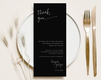 Modern Black Wedding Thank You Card Template, Minimalist Printable Thank You Cards, Calligraphy, Script, Instant Download, Templett, #HARPR