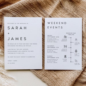Wedding Itinerary Timeline Card Template, Printable Itinerary Template, Wedding Timeline, Modern Wedding Weekend Itinerary Template, #SRH