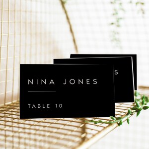 Modern Black Wedding Escort Card Template, Minimalist, Printable, Place ...