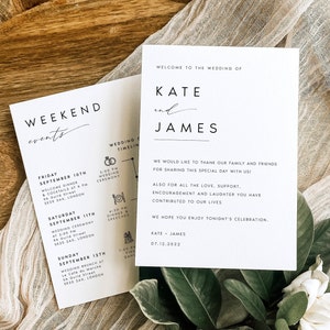 Modern Welcome Letter & Timeline Template, Minimalist Wedding Order of Events, Wedding Itinerary, INSTANT DOWNLOAD 100% Editable Text, KATE image 1