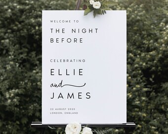 Modern Rehearsal Dinner Sign Template, The Night Before Welcome Sign, Wedding Sign Printable Welcome Sign, Rehearsal Dinner Welcome, #ELLIE