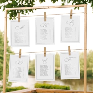 Cartello minimalista con tabella dei posti a sedere in ordine alfabetico, carte per la disposizione dei posti a sedere Take a Seat, poster moderno per la tabella dei posti a sedere per matrimoni, modello modificabile, #CCL