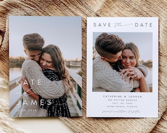 Photo Save the Date Invitation, Minimalist Save the Date, Minimal Save the Date, Boho Save the Date Cards, Editable Template, #KATE