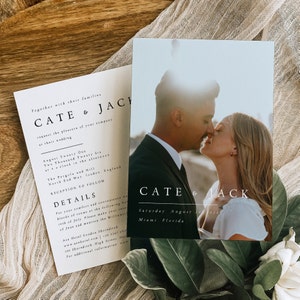 Minimalist Photo Wedding Invitation Set, Simple, Modern Wedding Invite, Editable Template, Instant Download, DIY, Printable Invite, #CATE