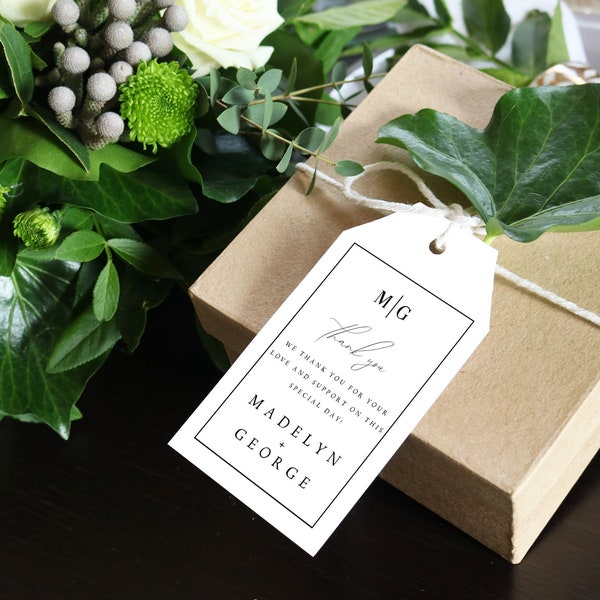 Wedding Favor Tag Template, Monogram & Border, Elegant Gift Tag, Printable, Editable, Rectangular, Templett, INSTANT Download, #MDLN