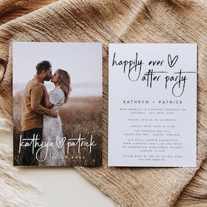 Photo Wedding Announcement Template, Minimalist Photo Elopement Announcement, Happily Ever After Party Invite, Modern Reception Invite #KTHR