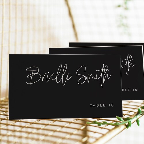Wedding Place Card Template Black Dark Printable Escort - Etsy