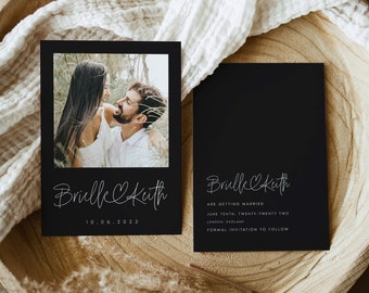 Double-Sided Black Photo Save the Date Template, Downloadable, Printable Save the Date, Editable, Instant Download, DIY, Templett, #BRLLE