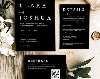 Plantilla moderna de invitación de boda en blanco y negro (descarga digital) BL69