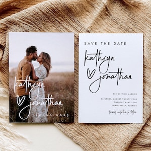 Doppelseitiges Foto Save the Date Karten, GEDRUCKTE minimalistische moderne Hochzeit Save the Dates, speichern Sie unsere Datumskarte mit KOSTENLOSEN Umschlägen, #KTHR