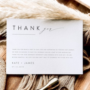 Cartões de agradecimento, Cartão de agradecimento de casamento impresso, Nota de agradecimento para casamento, Cartões de agradecimento personalizados, Obrigado simples, #KATE