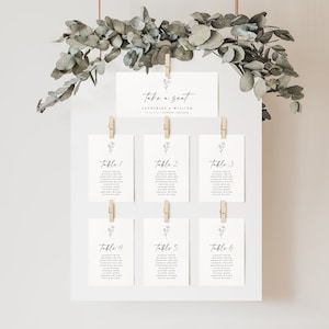 Modèle de carte de table pour mariage botanique, plan de table minimal, modifiable, téléchargement immédiat plan de salle, Templett, téléchargement numérique, #CATHER