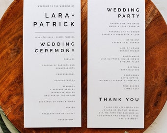 Modern Wedding Program Template, Minimalist Order of Service, Printable Ceremony, DIY Program Card, Instant Download, Editable Text, #LARA
