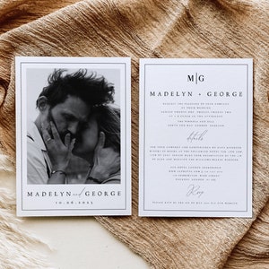 Minimalist Photo Wedding Invitation Set, Simple, Elegant Wedding Invite, Editable Template, Instant Download, DIY, Printable Invite, MDLN image 2