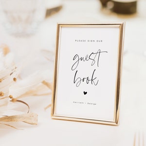 Modern Wedding Guestbook Sign, Editable Template, Printable Guest Book Sign, Calligraphy, Tabletop Sign, Instant Download, 5x7, 8x10, #HARTH