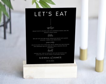 Modern Black Wedding Dinner Menu Template, Printable Wedding Menu Sign, Digital Download, Reception Dinner Menu Editable, DIY, #SIENNA