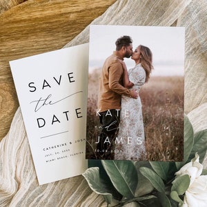 GEDRUKTE dubbelzijdige moderne foto-save-the-date-kaarten, minimalistische moderne bruiloft-save the date-kaart, Save Our Date-kaart met GRATIS envelop #KATE